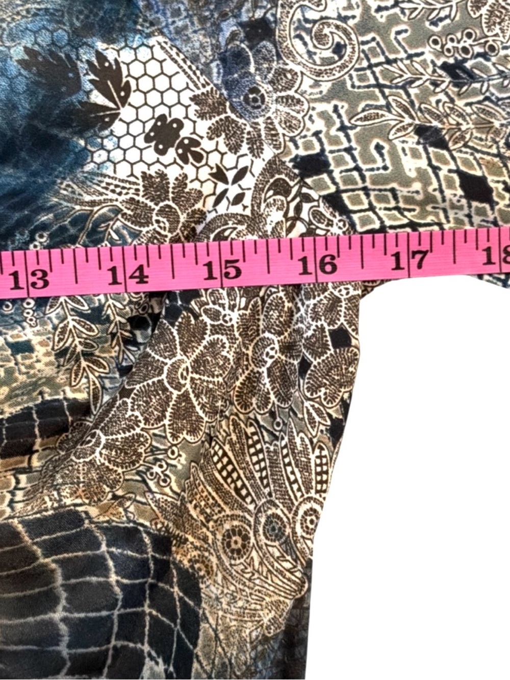 VENUS Embellished Mixed Print Blue and Cream Beaded V-Neck Blouse Size L - Picture 9 of 12